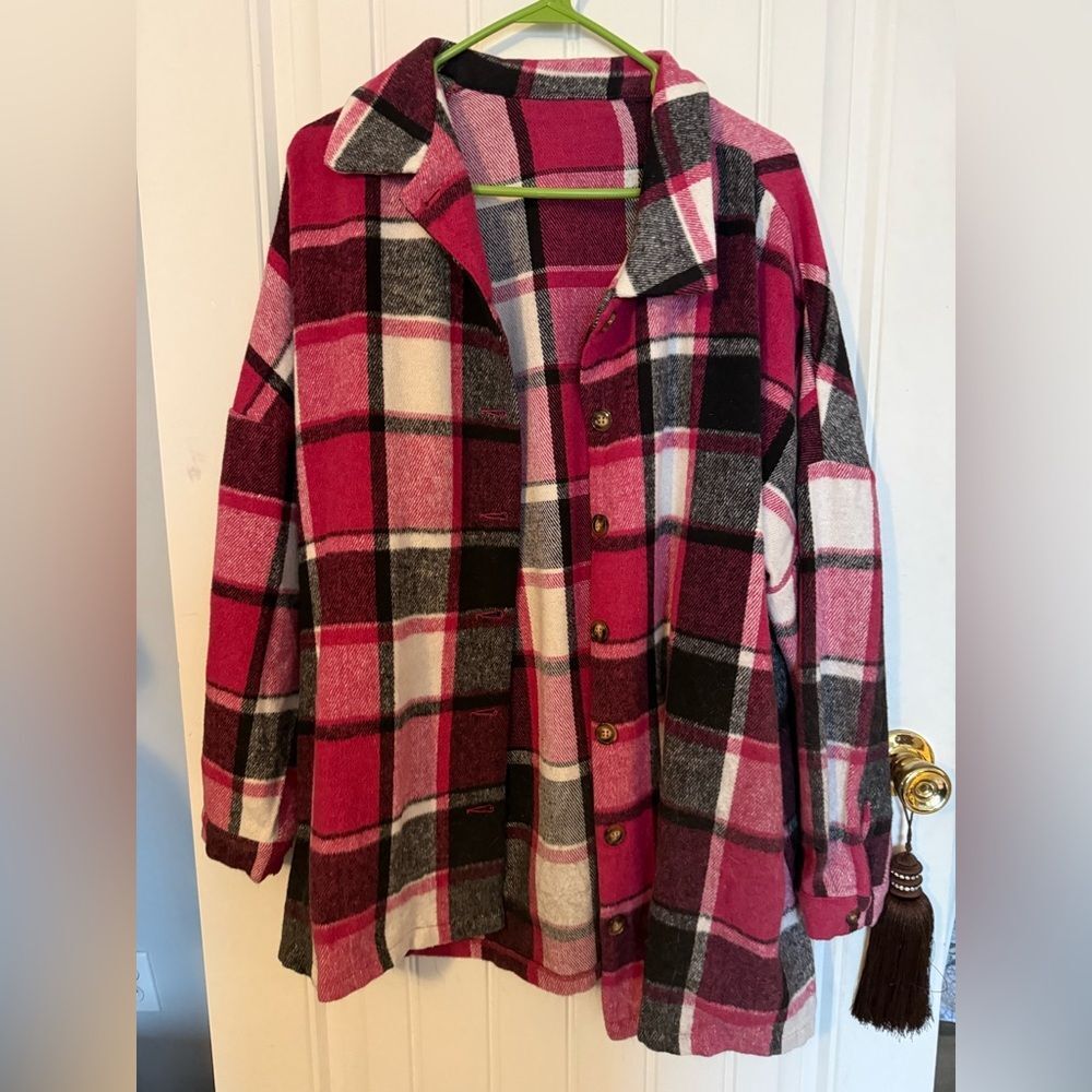 Plaid Button Up Shacket - Picture 2 of 3